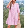 image:imageBTFBM Womens Summer Dresses 2026 Striped Mini Dress Half Sleeve Button Down Casual Flowy Beach Vacation Outfits PocketsPink