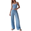 image:imageBTFBM Lounge Sets For Women 2026 Striped 2 Piece Pajama Sets Spaghetti Strap Tops Wide Leg Pants Beach Vacation OutfitsStriped Blue White