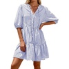 image:imageBTFBM Womens Summer Dresses 2026 Striped Mini Dress Half Sleeve Button Down Casual Flowy Beach Vacation Outfits PocketsBlue
