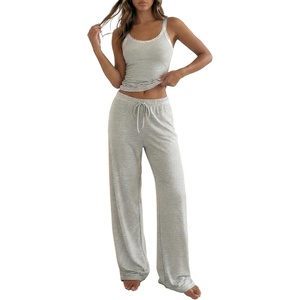image:imageBTFBM Lounge Sets For Women 2026 Striped 2 Piece Pajama Sets Spaghetti Strap Tops Wide Leg Pants Beach Vacation OutfitsStriped White Black