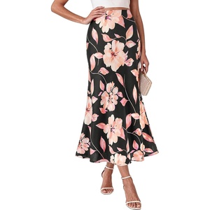 image:imageBTFBM Midi Skirts for Women 2026 Summer Spring Lightweight A Line High Waisted Wedding Guest Party Silk Long SkirtFloral Black Pink