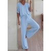 image:imageBTFBM Womens 2 Piece Outfits Casual Short Sleeve Lounge Set Summer Fashion 2026 Tracksuits Matching Sets Travel ClothesLight Blue
