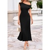image:imageBTFBM Womens Summer Dresses 2026 Asymmetrical Neck Short Sleeve Pleated Knit Spring Sweater Midi Dress Business CasualBlack