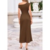 image:imageBTFBM Womens Summer Dresses 2026 Asymmetrical Neck Short Sleeve Pleated Knit Spring Sweater Midi Dress Business CasualBrown