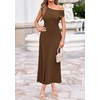 image:imageBTFBM Womens Summer Dresses 2026 Asymmetrical Neck Short Sleeve Pleated Knit Spring Sweater Midi Dress Business CasualBrown