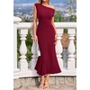 image:imageBTFBM Womens Summer Dresses 2026 Asymmetrical Neck Short Sleeve Pleated Knit Spring Sweater Midi Dress Business CasualBurgundy