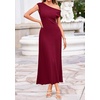 image:imageBTFBM Womens Summer Dresses 2026 Asymmetrical Neck Short Sleeve Pleated Knit Spring Sweater Midi Dress Business CasualBurgundy