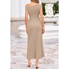 image:imageBTFBM Womens Summer Dresses 2026 Asymmetrical Neck Short Sleeve Pleated Knit Spring Sweater Midi Dress Business CasualKhaki