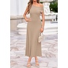image:imageBTFBM Womens Summer Dresses 2026 Asymmetrical Neck Short Sleeve Pleated Knit Spring Sweater Midi Dress Business CasualKhaki