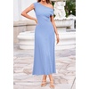image:imageBTFBM Womens Summer Dresses 2026 Asymmetrical Neck Short Sleeve Pleated Knit Spring Sweater Midi Dress Business CasualLight Blue