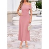 image:imageBTFBM Womens Summer Dresses 2026 Asymmetrical Neck Short Sleeve Pleated Knit Spring Sweater Midi Dress Business CasualPink