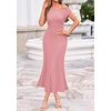 image:imageBTFBM Womens Summer Dresses 2026 Asymmetrical Neck Short Sleeve Pleated Knit Spring Sweater Midi Dress Business CasualPink