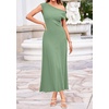 image:imageBTFBM Womens Summer Dresses 2026 Asymmetrical Neck Short Sleeve Pleated Knit Spring Sweater Midi Dress Business CasualSage Green