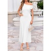 image:imageBTFBM Womens Summer Dresses 2026 Asymmetrical Neck Short Sleeve Pleated Knit Spring Sweater Midi Dress Business CasualWhite