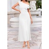 image:imageBTFBM Womens Summer Dresses 2026 Asymmetrical Neck Short Sleeve Pleated Knit Spring Sweater Midi Dress Business CasualWhite