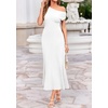 image:imageBTFBM Womens Summer Dresses 2026 Asymmetrical Neck Short Sleeve Pleated Knit Spring Sweater Midi Dress Business CasualWhite