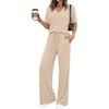 image:imageBTFBM Womens 2 Piece Outfits Casual Short Sleeve Lounge Set Summer Fashion 2026 Tracksuits Matching Sets Travel ClothesBeige