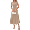 image:imageBTFBM Womens Summer Dresses 2026 Asymmetrical Neck Short Sleeve Pleated Knit Spring Sweater Midi Dress Business CasualKhaki