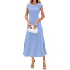 image:imageBTFBM Womens Summer Dresses 2026 Asymmetrical Neck Short Sleeve Pleated Knit Spring Sweater Midi Dress Business CasualLight Blue