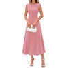 image:imageBTFBM Womens Summer Dresses 2026 Asymmetrical Neck Short Sleeve Pleated Knit Spring Sweater Midi Dress Business CasualPink