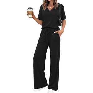 image:imageBTFBM Womens 2 Piece Outfits Casual Short Sleeve Lounge Set Summer Fashion 2026 Tracksuits Matching Sets Travel ClothesBlack