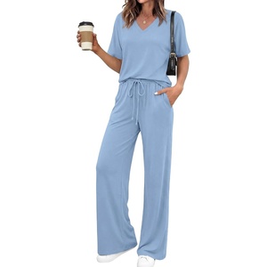 image:imageBTFBM Womens 2 Piece Outfits Casual Short Sleeve Lounge Set Summer Fashion 2026 Tracksuits Matching Sets Travel ClothesLight Blue