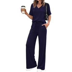 image:imageBTFBM Womens 2 Piece Outfits Casual Short Sleeve Lounge Set Summer Fashion 2026 Tracksuits Matching Sets Travel ClothesNavy Blue