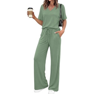 image:imageBTFBM Womens 2 Piece Outfits Casual Short Sleeve Lounge Set Summer Fashion 2026 Tracksuits Matching Sets Travel ClothesSage Green