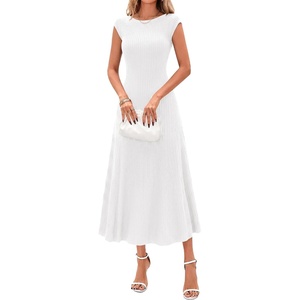 image:imageBTFBM Womens Summer Dresses 2026 Asymmetrical Neck Short Sleeve Pleated Knit Spring Sweater Midi Dress Business CasualWhite