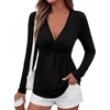 image:imageBTFBM Babydoll Tops for Women 2026 Fall Fashion Twist Front V Neck Flowy Long Sleeve Blouses Dressy Casual Peplum TopsBlack