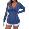 image:imageBTFBM Babydoll Tops for Women 2026 Fall Fashion Twist Front V Neck Flowy Long Sleeve Blouses Dressy Casual Peplum TopsBlue