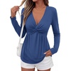 image:imageBTFBM Babydoll Tops for Women 2026 Fall Fashion Twist Front V Neck Flowy Long Sleeve Blouses Dressy Casual Peplum TopsBlue
