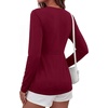 image:imageBTFBM Babydoll Tops for Women 2026 Fall Fashion Twist Front V Neck Flowy Long Sleeve Blouses Dressy Casual Peplum TopsBurgundy