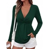 image:imageBTFBM Babydoll Tops for Women 2026 Fall Fashion Twist Front V Neck Flowy Long Sleeve Blouses Dressy Casual Peplum TopsDark Green