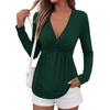 image:imageBTFBM Babydoll Tops for Women 2026 Fall Fashion Twist Front V Neck Flowy Long Sleeve Blouses Dressy Casual Peplum TopsDark Green