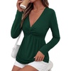 image:imageBTFBM Babydoll Tops for Women 2026 Fall Fashion Twist Front V Neck Flowy Long Sleeve Blouses Dressy Casual Peplum TopsDark Green