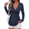 image:imageBTFBM Babydoll Tops for Women 2026 Fall Fashion Twist Front V Neck Flowy Long Sleeve Blouses Dressy Casual Peplum TopsNavy Blue