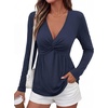 image:imageBTFBM Babydoll Tops for Women 2026 Fall Fashion Twist Front V Neck Flowy Long Sleeve Blouses Dressy Casual Peplum TopsNavy Blue