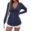 image:imageBTFBM Babydoll Tops for Women 2026 Fall Fashion Twist Front V Neck Flowy Long Sleeve Blouses Dressy Casual Peplum TopsNavy Blue