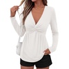 image:imageBTFBM Babydoll Tops for Women 2026 Fall Fashion Twist Front V Neck Flowy Long Sleeve Blouses Dressy Casual Peplum TopsWhite