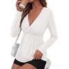 image:imageBTFBM Babydoll Tops for Women 2026 Fall Fashion Twist Front V Neck Flowy Long Sleeve Blouses Dressy Casual Peplum TopsWhite