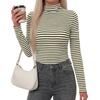 image:imageBTFBM Long Sleeve Shirts for Women Turtleneck Striped Shirt Lightweight Basic Thermal Underwear Tops 2026 Fall FashionArmy Green White