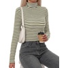 image:imageBTFBM Long Sleeve Shirts for Women Turtleneck Striped Shirt Lightweight Basic Thermal Underwear Tops 2026 Fall FashionArmy Green White