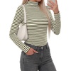 image:imageBTFBM Long Sleeve Shirts for Women Turtleneck Striped Shirt Lightweight Basic Thermal Underwear Tops 2026 Fall FashionArmy Green White