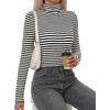 image:imageBTFBM Long Sleeve Shirts for Women Turtleneck Striped Shirt Lightweight Basic Thermal Underwear Tops 2026 Fall FashionBlack White
