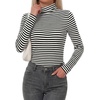 image:imageBTFBM Long Sleeve Shirts for Women Turtleneck Striped Shirt Lightweight Basic Thermal Underwear Tops 2026 Fall FashionBlack White