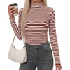 image:imageBTFBM Long Sleeve Shirts for Women Turtleneck Striped Shirt Lightweight Basic Thermal Underwear Tops 2026 Fall FashionBrown White