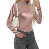 image:imageBTFBM Long Sleeve Shirts for Women Turtleneck Striped Shirt Lightweight Basic Thermal Underwear Tops 2026 Fall FashionBrown White