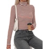image:imageBTFBM Long Sleeve Shirts for Women Turtleneck Striped Shirt Lightweight Basic Thermal Underwear Tops 2026 Fall FashionBrown White