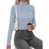 image:imageBTFBM Long Sleeve Shirts for Women Turtleneck Striped Shirt Lightweight Basic Thermal Underwear Tops 2026 Fall FashionLight Blue White